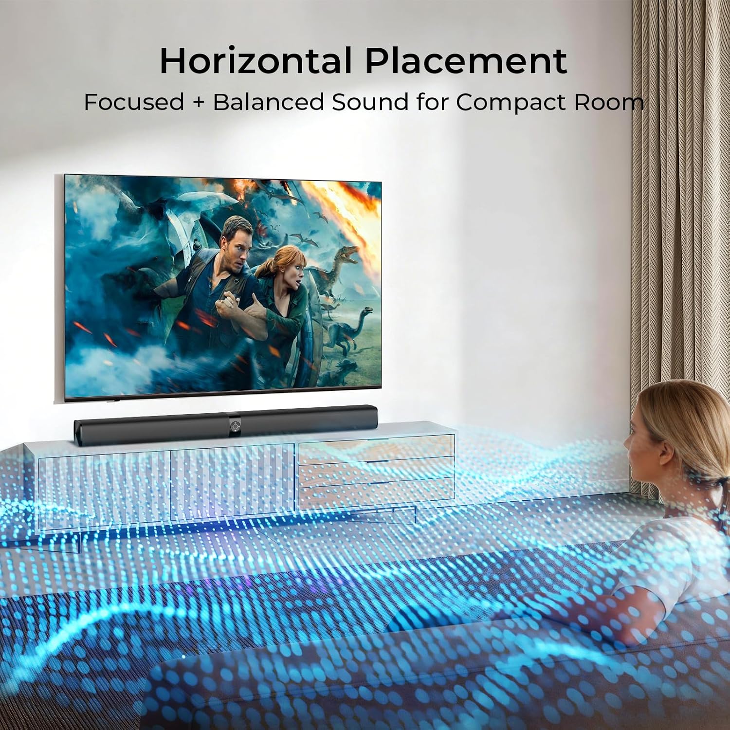Sound Bar for Smart TV, Soundbar with Bluetooth/ARC/Opt/AUX Connect, Auto Volume Boost, 3 Equalizer Modes, 2 in 1 Detachable Soundbar for TV/PC/Gaming/Projectors - Image 3