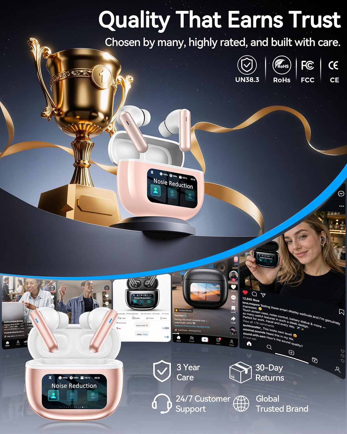 Wireless Earbuds with Smart Touchscreen Case, AI Noise Cancelling Ear Buds - Image 9