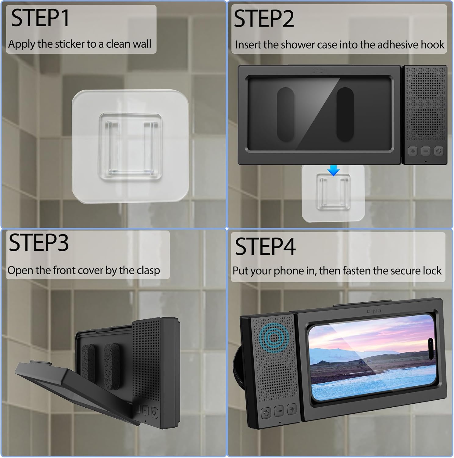 Shower Phone Holder with Wireless Bluetooth Speaker,IPX6 Waterproof Case - Image 6